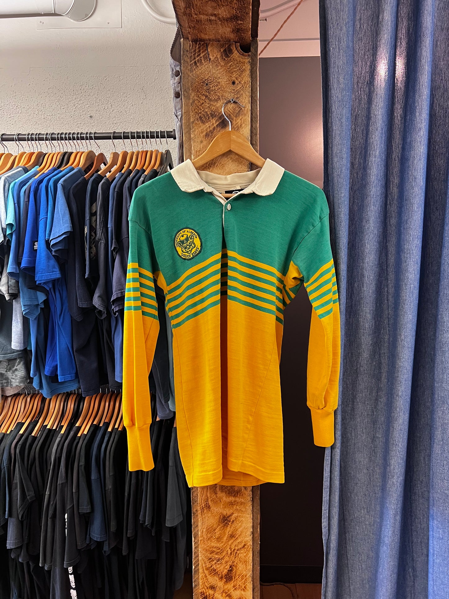 Vintage UOFA Rugby Green & Yellow Striped Sweater - XL