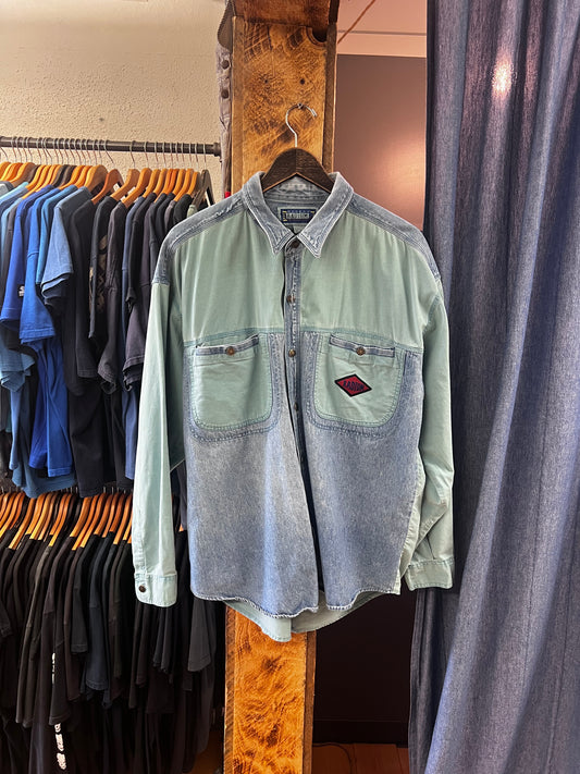 Vintage radium two tone teal and denim button up shirt - XL