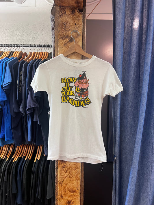 Vintage Blow It out your bagpipes white Tshirt - s