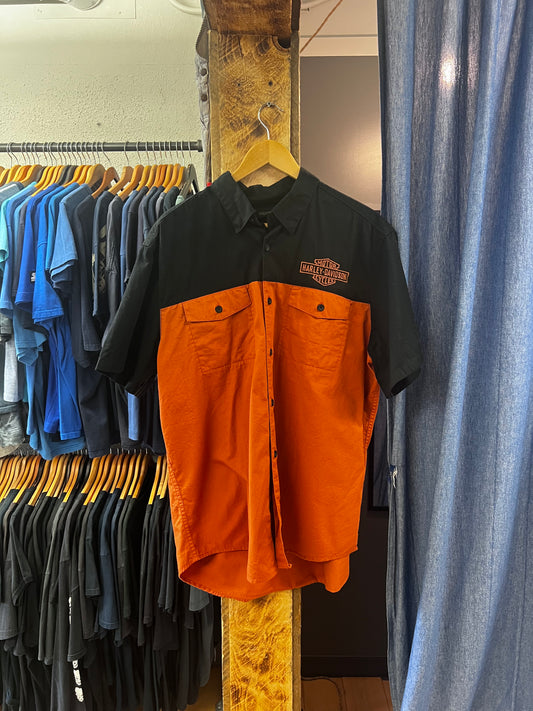 Vintage Harley Davidson black/orange button up shirt - XL