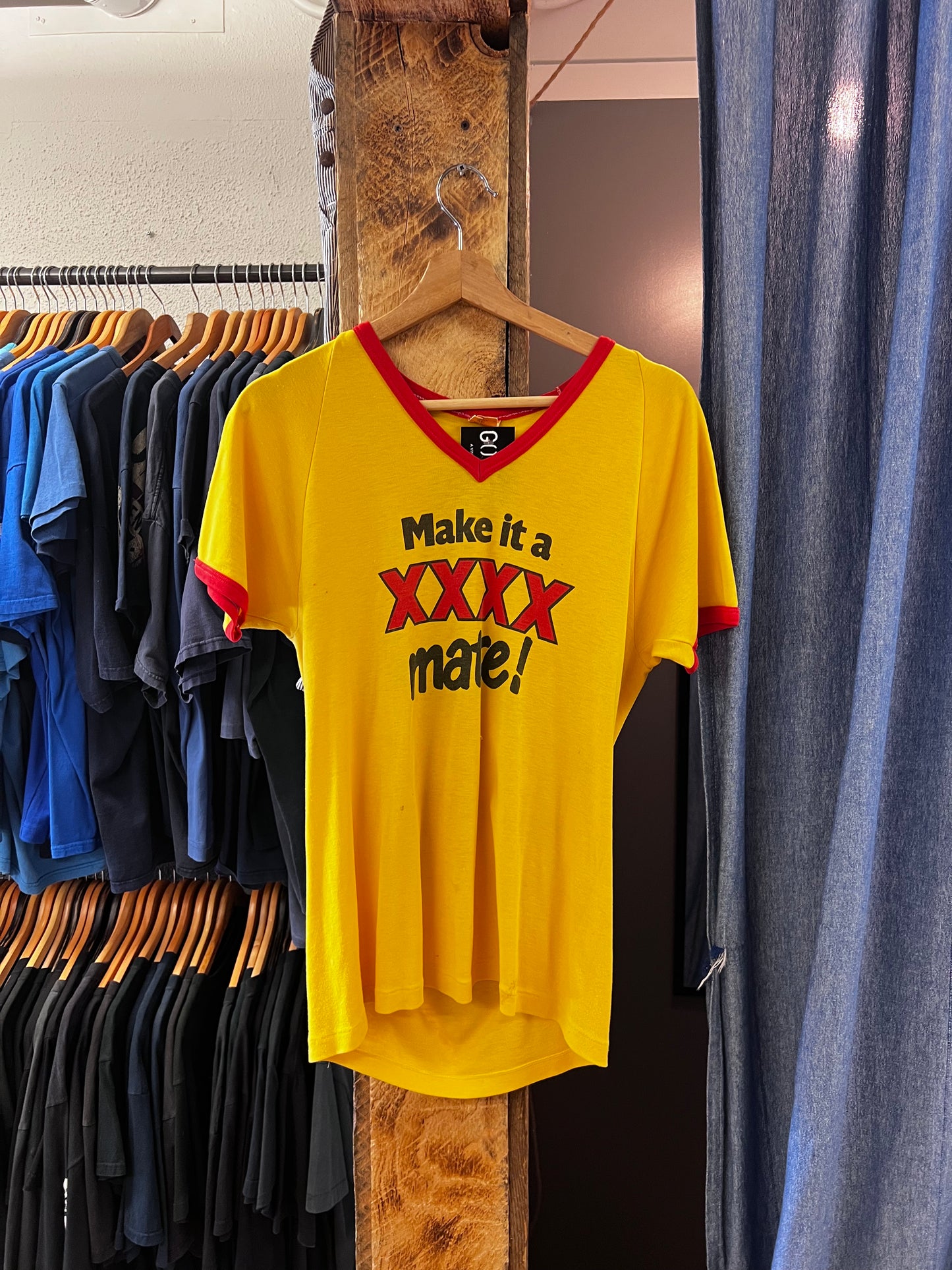 Vintage 80s XXXX yellow/red raglan T-shirt - L