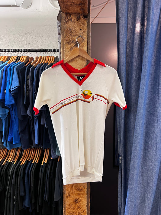 Vintage 80s Northern Territory White V Neck Raglan T-shirt - XL