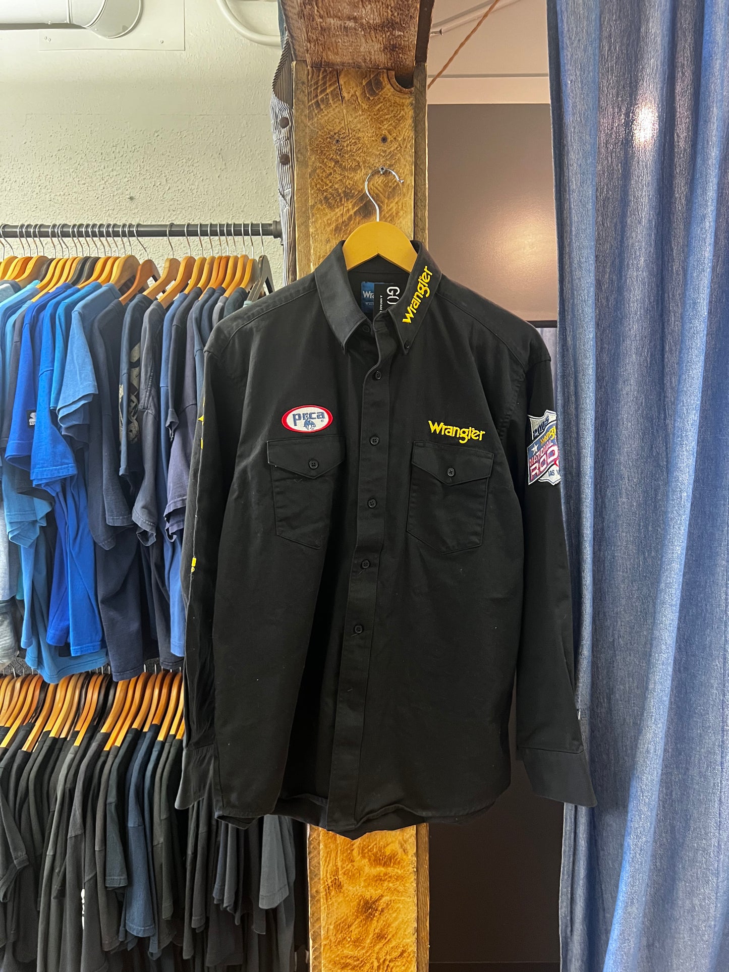 Vintage wrangler PRC embroidered logo black button up shirt - XL