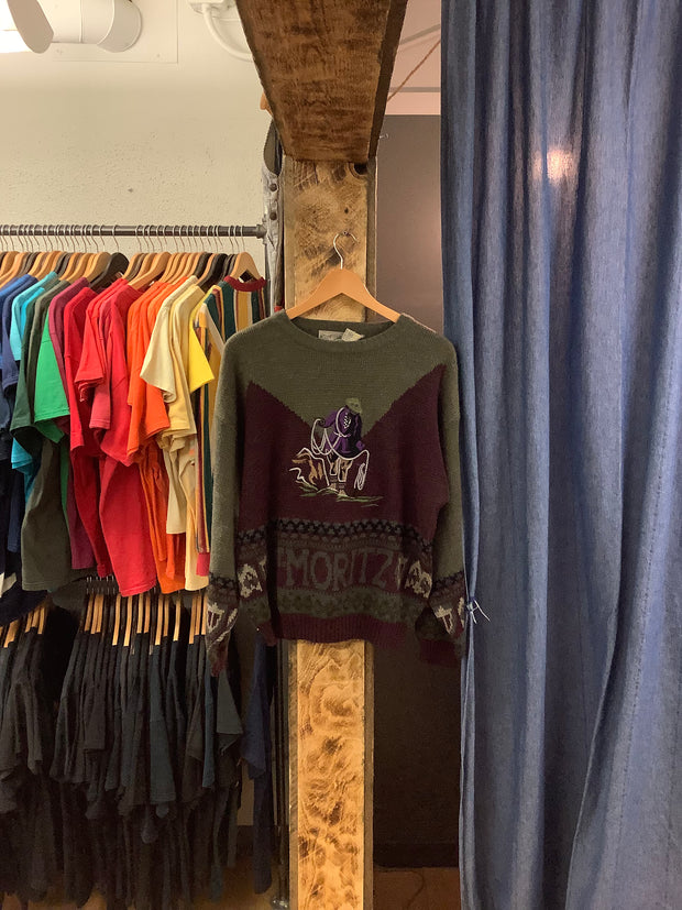 Vintage Portage Original Green/Purple Knit Sweater - M