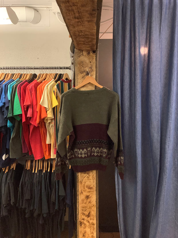 Vintage Portage Original Green/Purple Knit Sweater - M