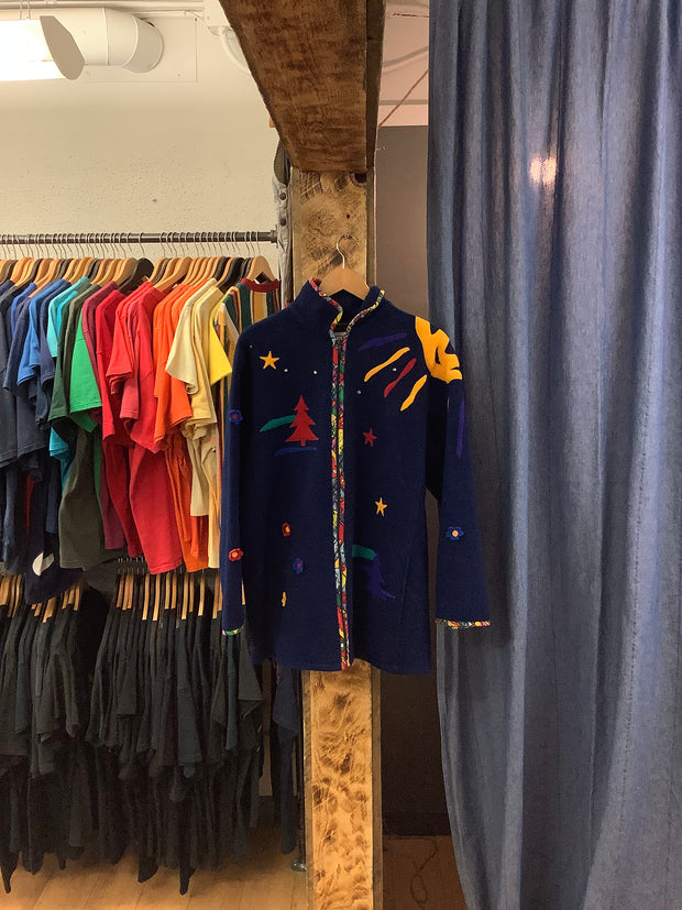 Vintage Uncommon Threads Navy/yellow Fleece Zip Up Sweater - M