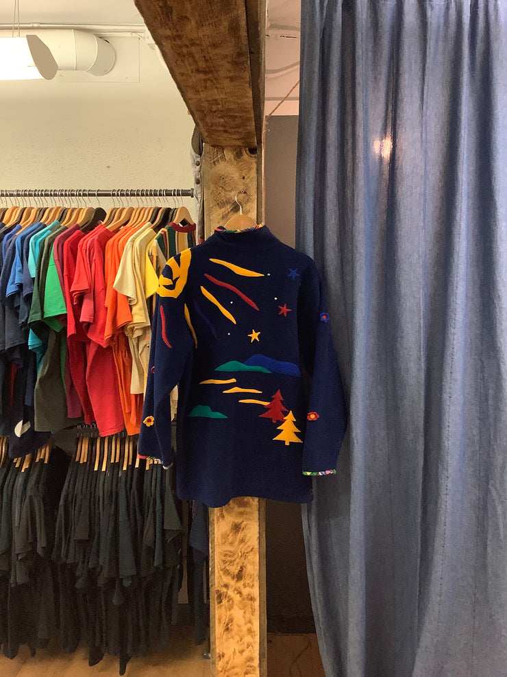 Vintage Uncommon Threads Navy/yellow Fleece Zip Up Sweater - M