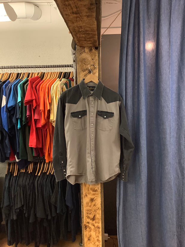 Vintage ruddock bros pearl snap grey button up - L