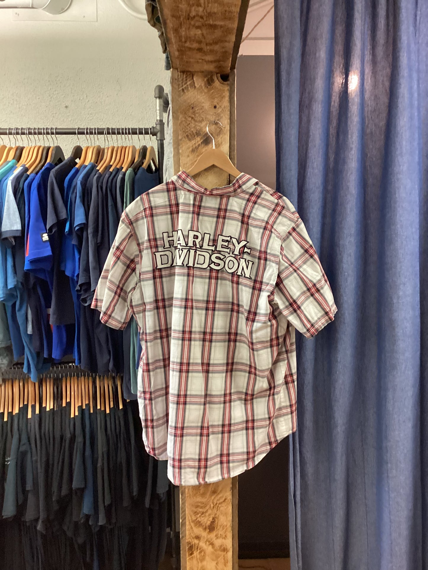 Vintage Harley Davidson red and white plaid button up Shirt - XL