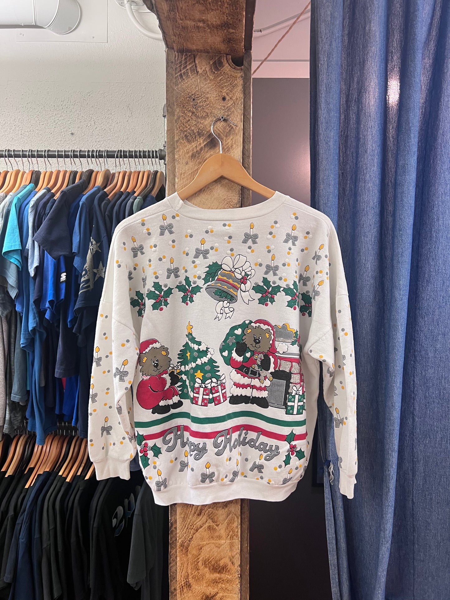 Vintage happy holidays white crewneck - l
