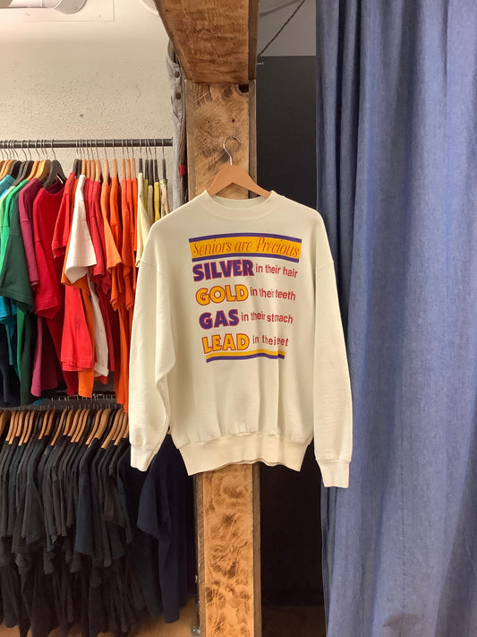 Vintage “Seniors Are Precious” White Graphic Crewneck - XL