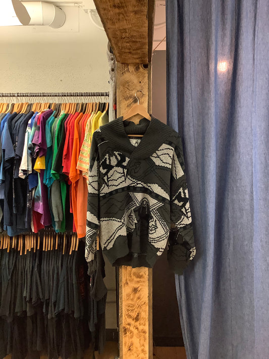 Vintage black/grey patterned knit sweater - m