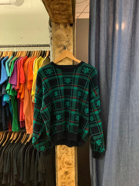 Vintage Givenchy Green/Black Patterned Knit Sweater - L