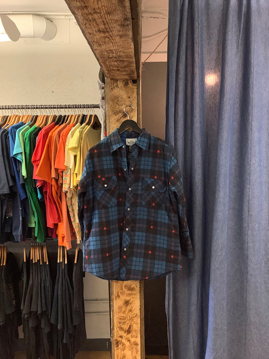 Vintage Sears Wearmaster blue and red plaid Pearl snap button up shirt - m