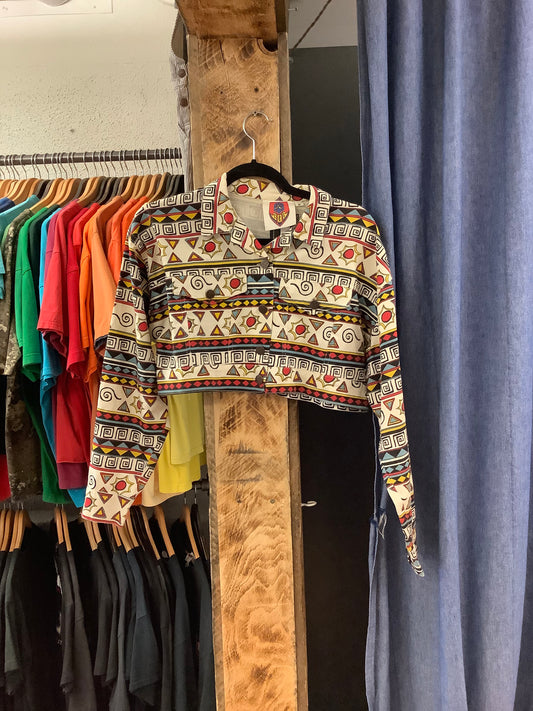 Vintage multicoloured women’s cropped button up - M