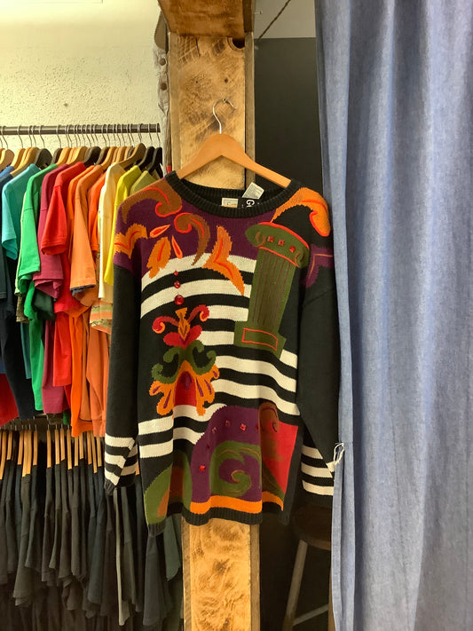 Vintage vase graphic knitted sweater - M