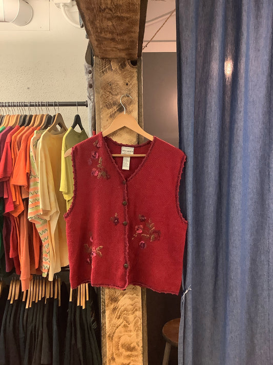 Vintage Nada valley red floral knitted vest - L