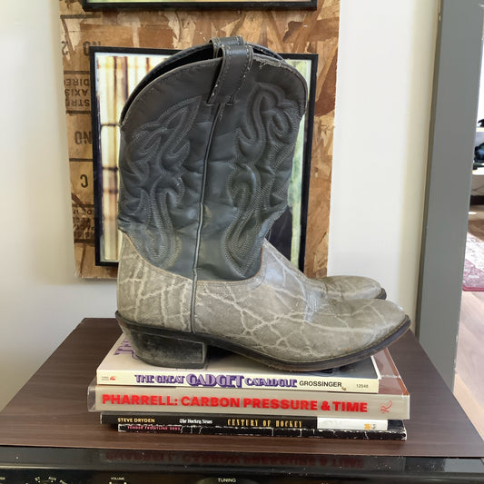 Vintage Grey/Black Snakeskin Leather Cowboy Boots - 11.5