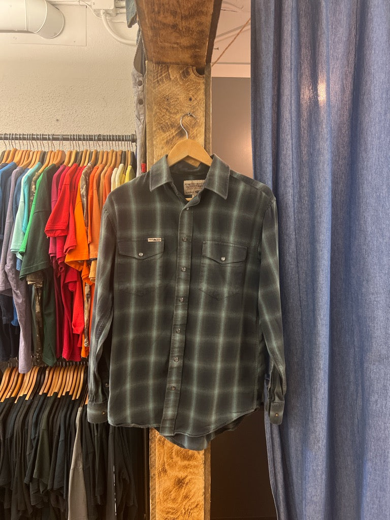 Vintage Panhandle Pearl Snap Green and Black Flannel Shirt - s