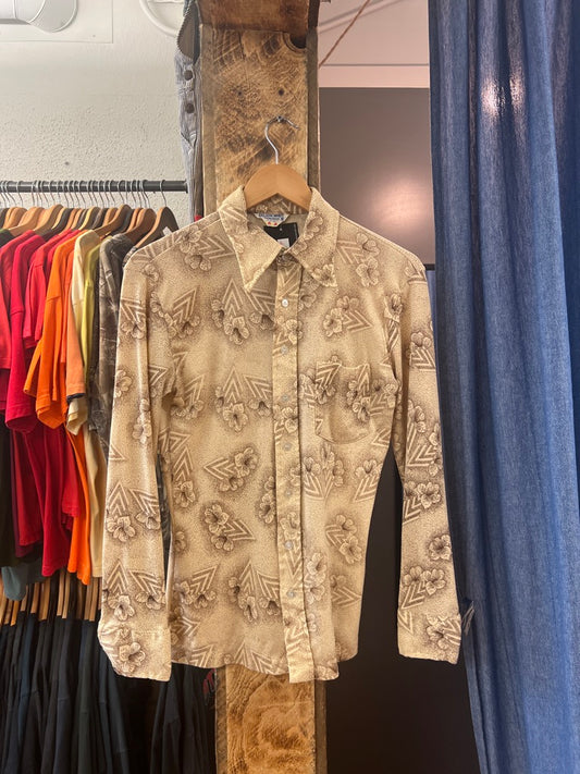 Vintage Floral Cream and tan button up shirt - m