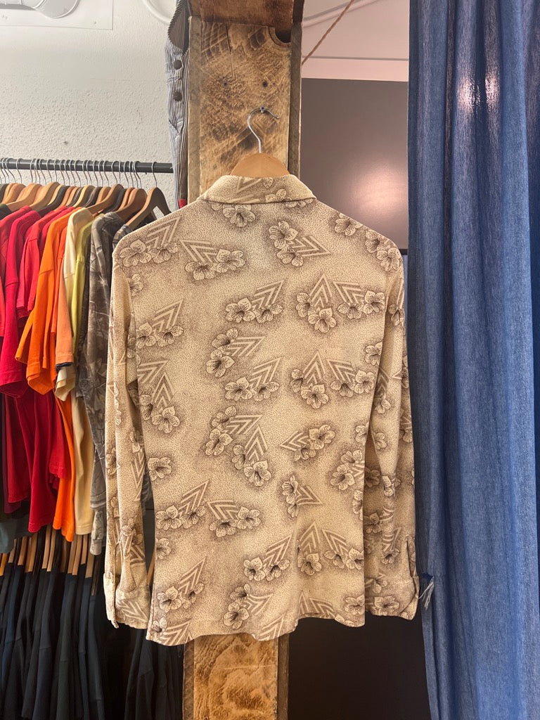 Vintage Floral Cream and tan button up shirt - m