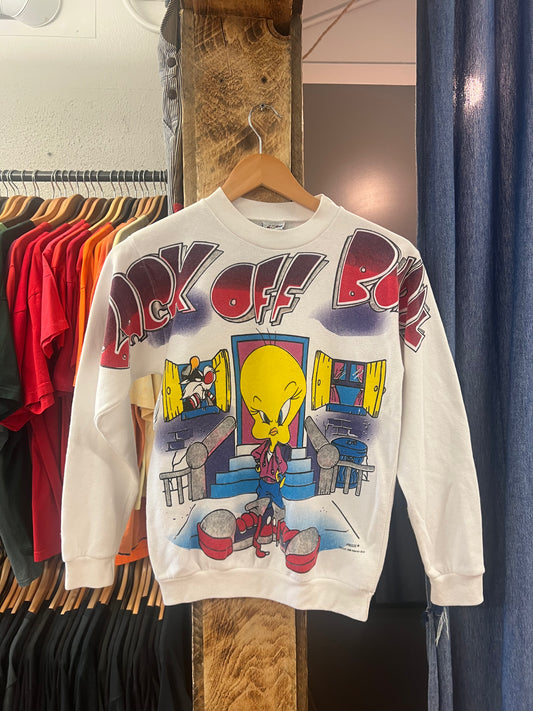 Vintage Tweety “Back Off Buddy” Kid’s White Crewneck - L