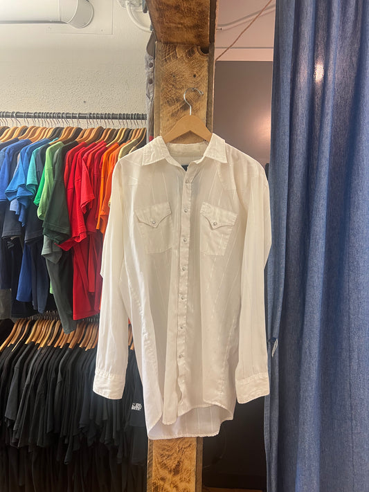 Vintage Mwg white western Pearl snap button up shirt - XXL