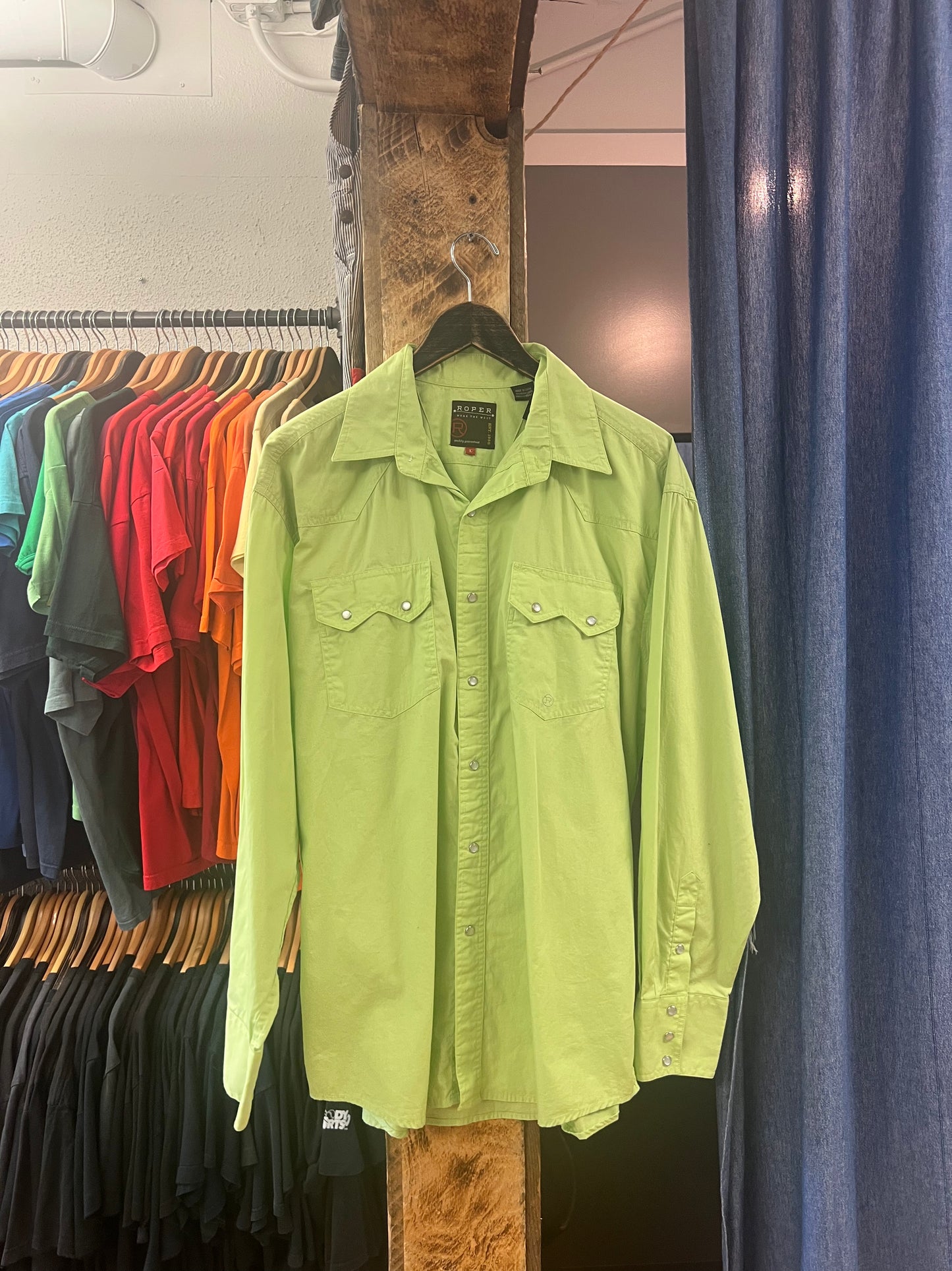 Vintage Roper Green Pearl Snap Button up - L