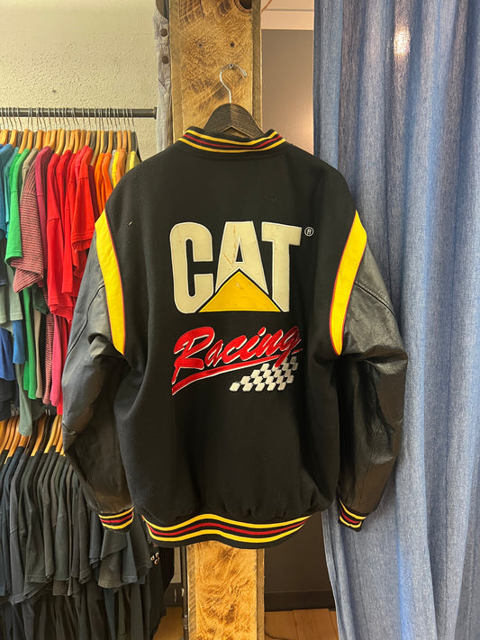 Vintage cat racing black and yellow bomber jacket - XXL