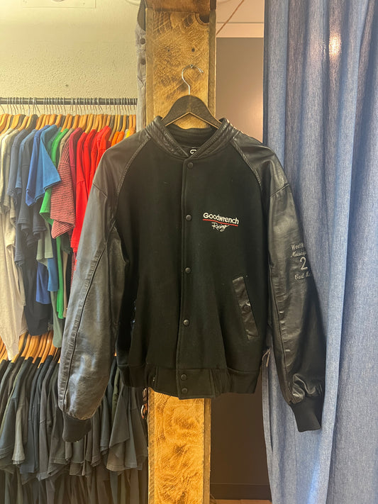 Vintage Goodwrench Black Leather-Sleeve Bomber Jacket - XL