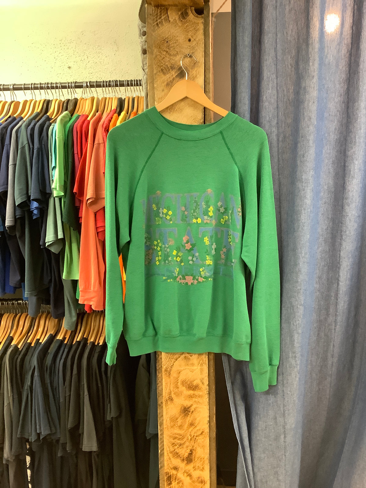 Vintage Michigan State Floral Green Sweater - L